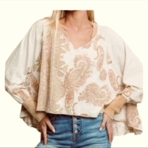 Free People True Perfection Cropped Paisley Long Sleeve Tee Top